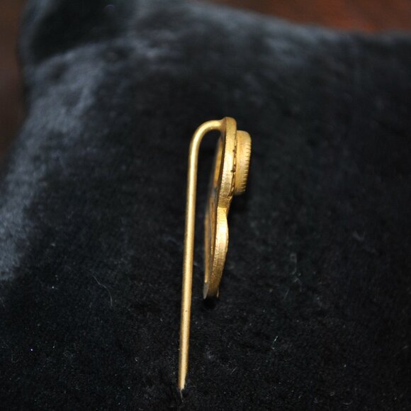 Antique Greek Key Art Nouveau Stick / Tie Pin with Red-Pink Glass - Picture 4 of 8